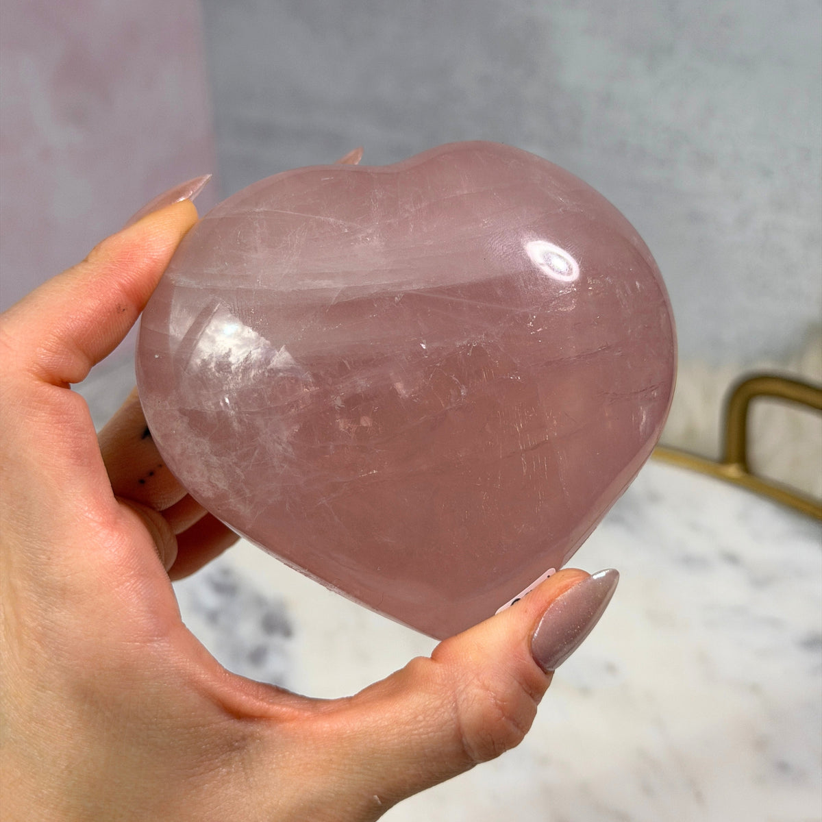 Star Flash Rose Quartz Heart with Acrylic Stand 0.85 lb