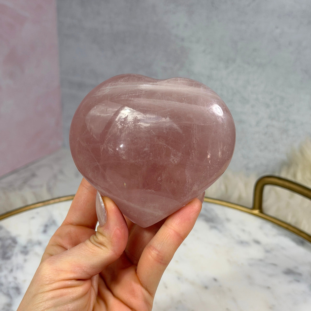 Star Flash Rose Quartz Heart with Acrylic Stand 0.85 lb