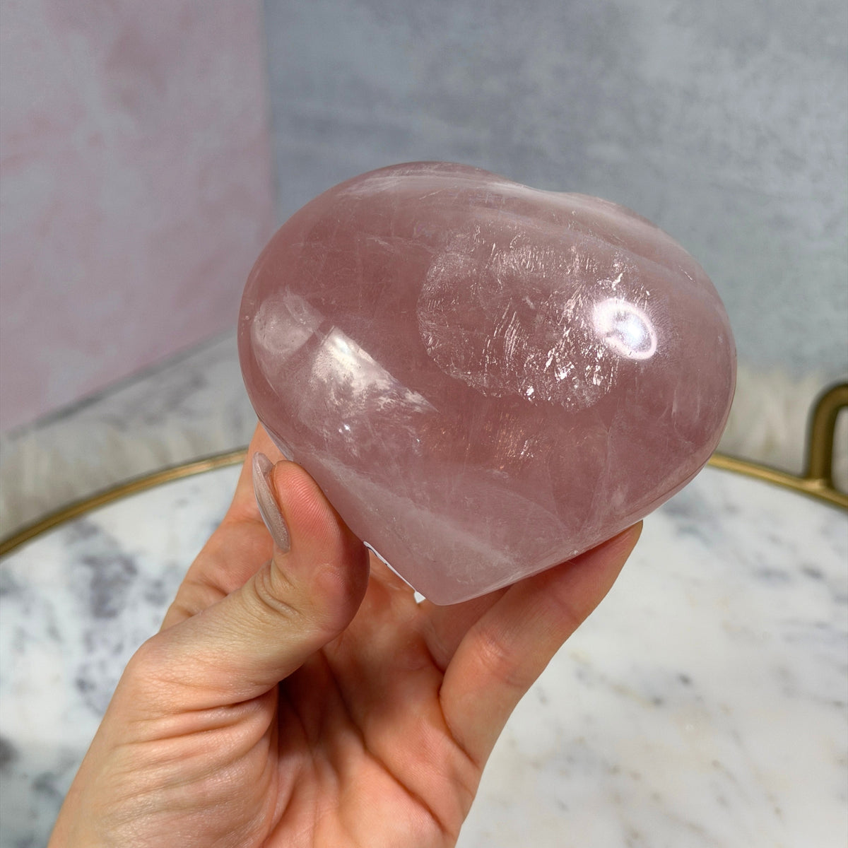 Star Flash Rose Quartz Heart with Acrylic Stand 0.85 lb