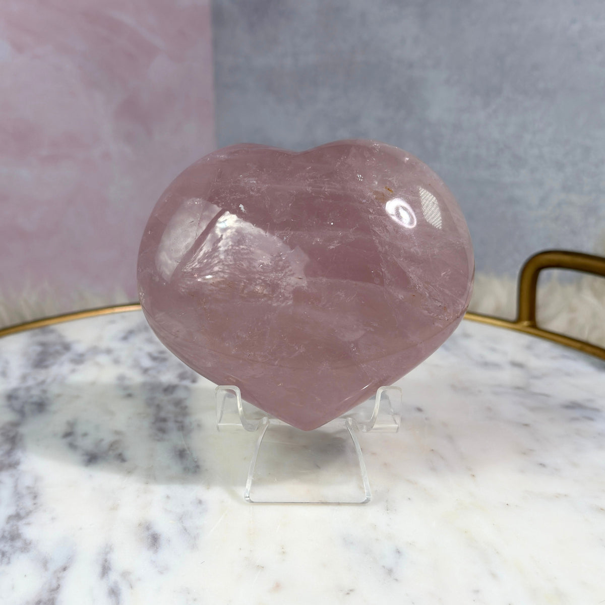 Star Flash Rose Quartz Heart with Acrylic Stand 1.73 lb