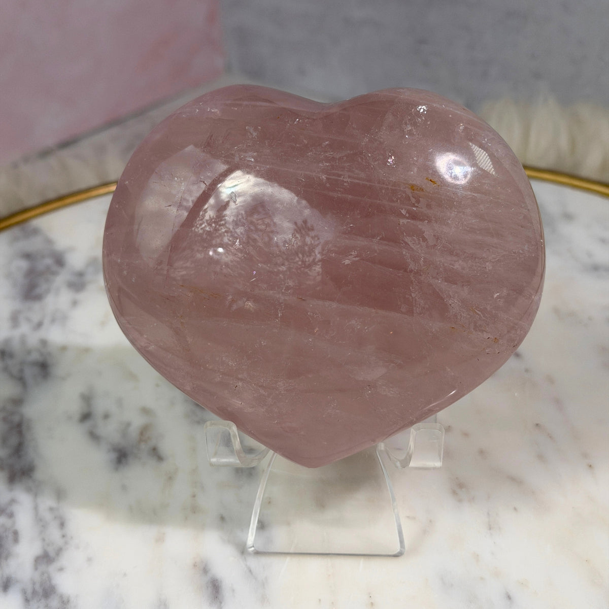 Star Flash Rose Quartz Heart with Acrylic Stand 1.73 lb