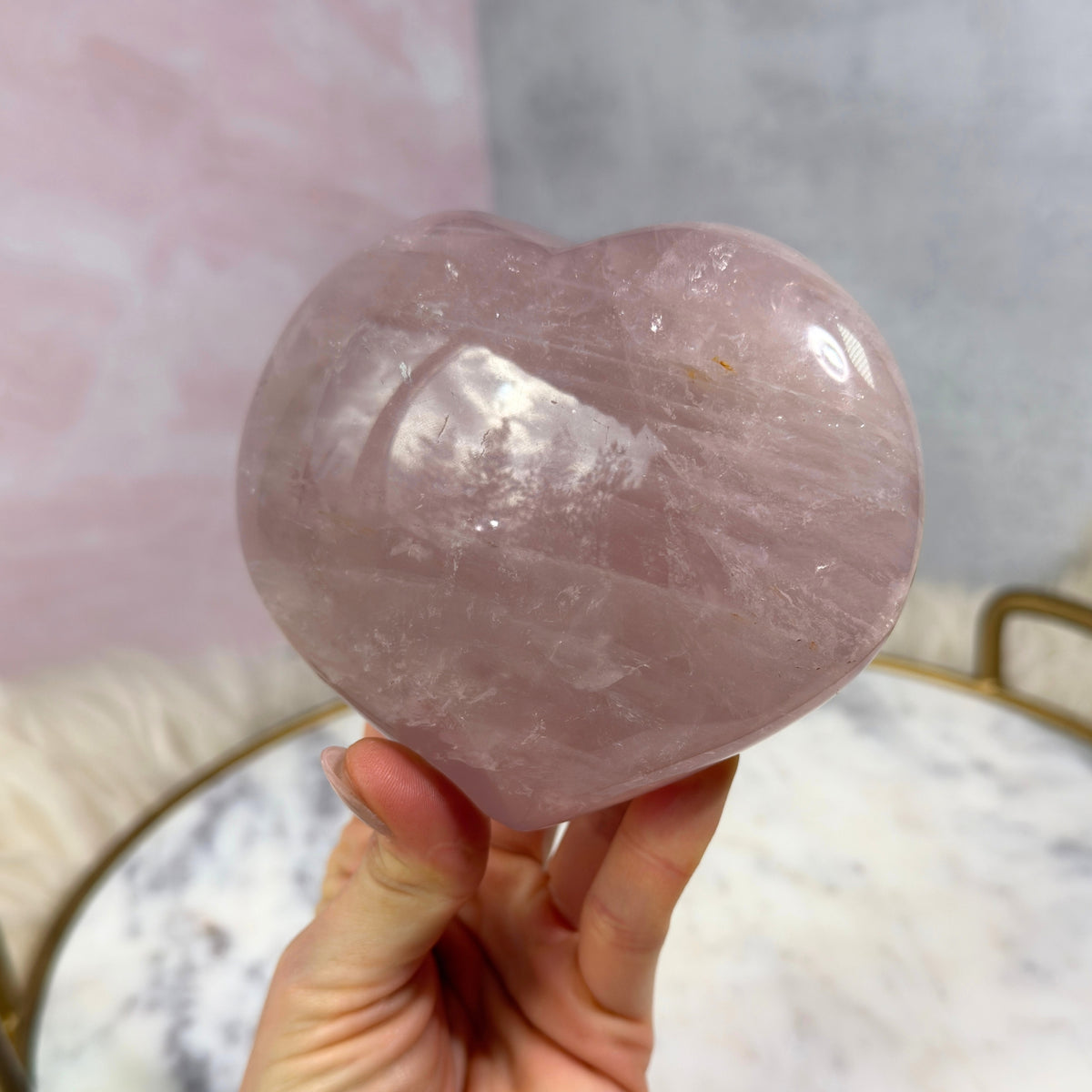 Star Flash Rose Quartz Heart with Acrylic Stand 1.73 lb