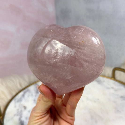 Star Flash Rose Quartz Heart with Acrylic Stand 1.73 lb