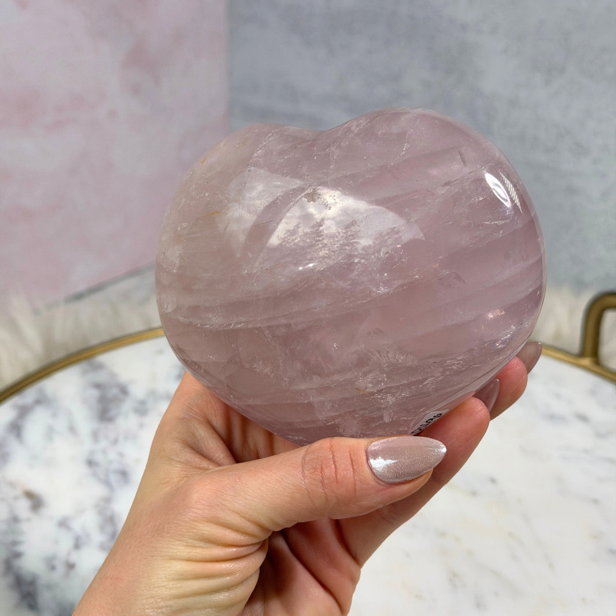 Star Flash Rose Quartz Heart with Acrylic Stand 1.73 lb