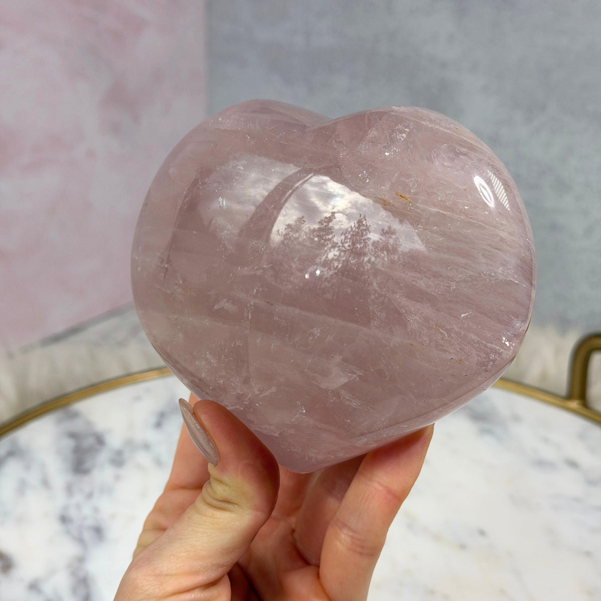 Star Flash Rose Quartz Heart with Acrylic Stand 1.73 lb