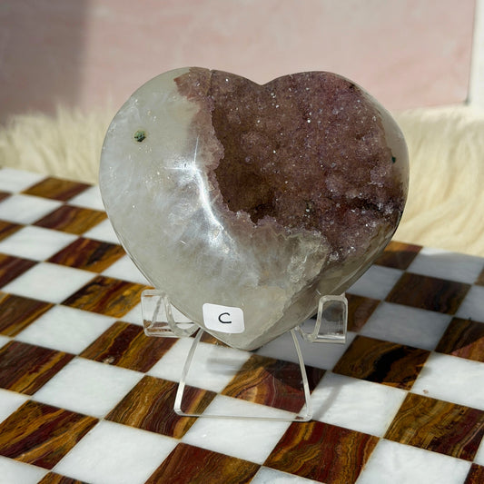 Sugar Druzy Rainbow Amethyst Heart 0.8lb with Acrylic Stand