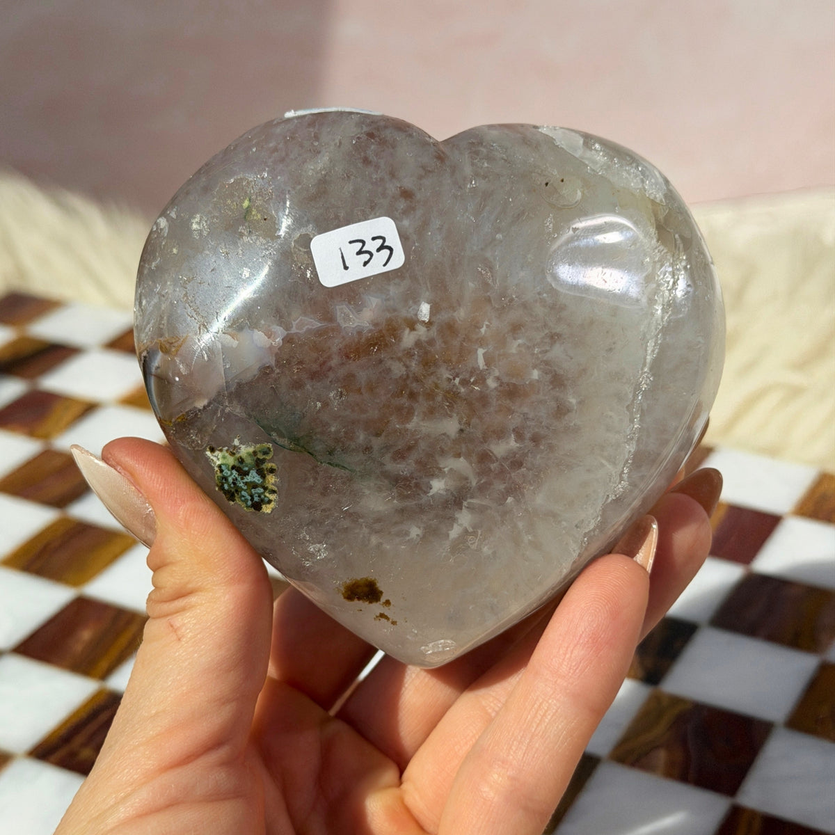 Sugar Druzy Rainbow Amethyst Heart 0.8lb with Acrylic Stand