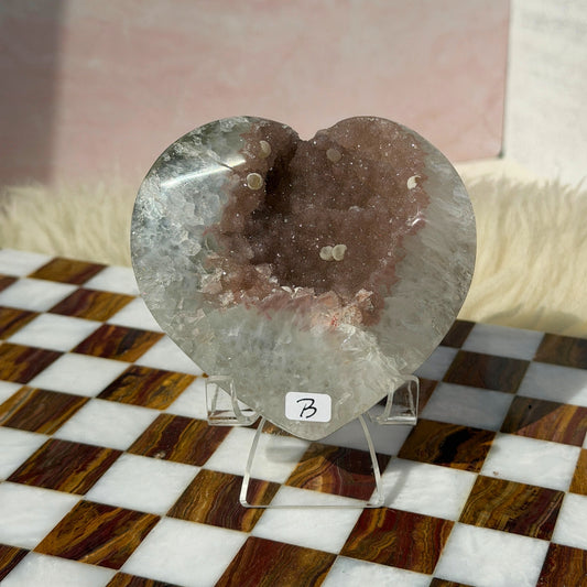 Sugar Druzy Rainbow Amethyst Heart 1lb with Acrylic Stand