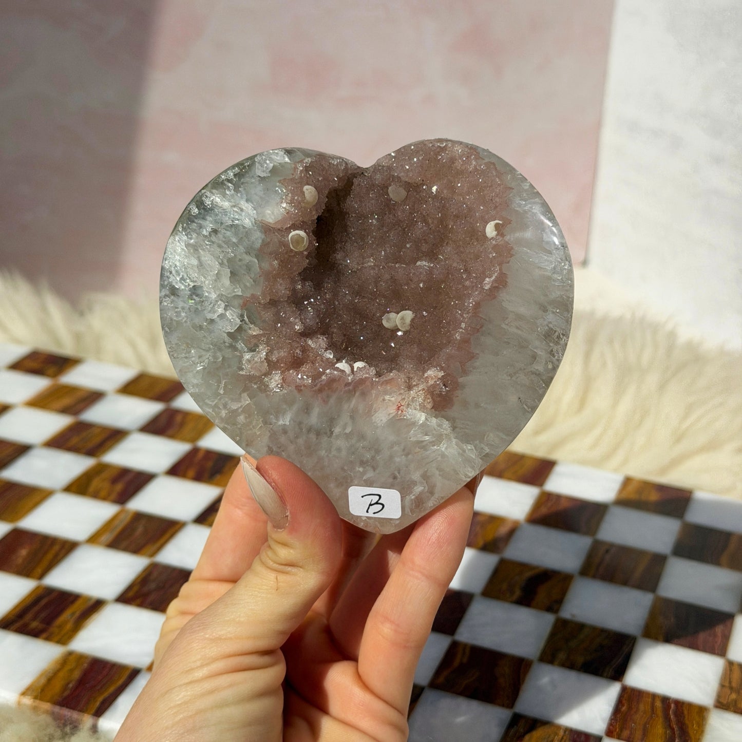 Sugar Druzy Rainbow Amethyst Heart 1lb with Acrylic Stand