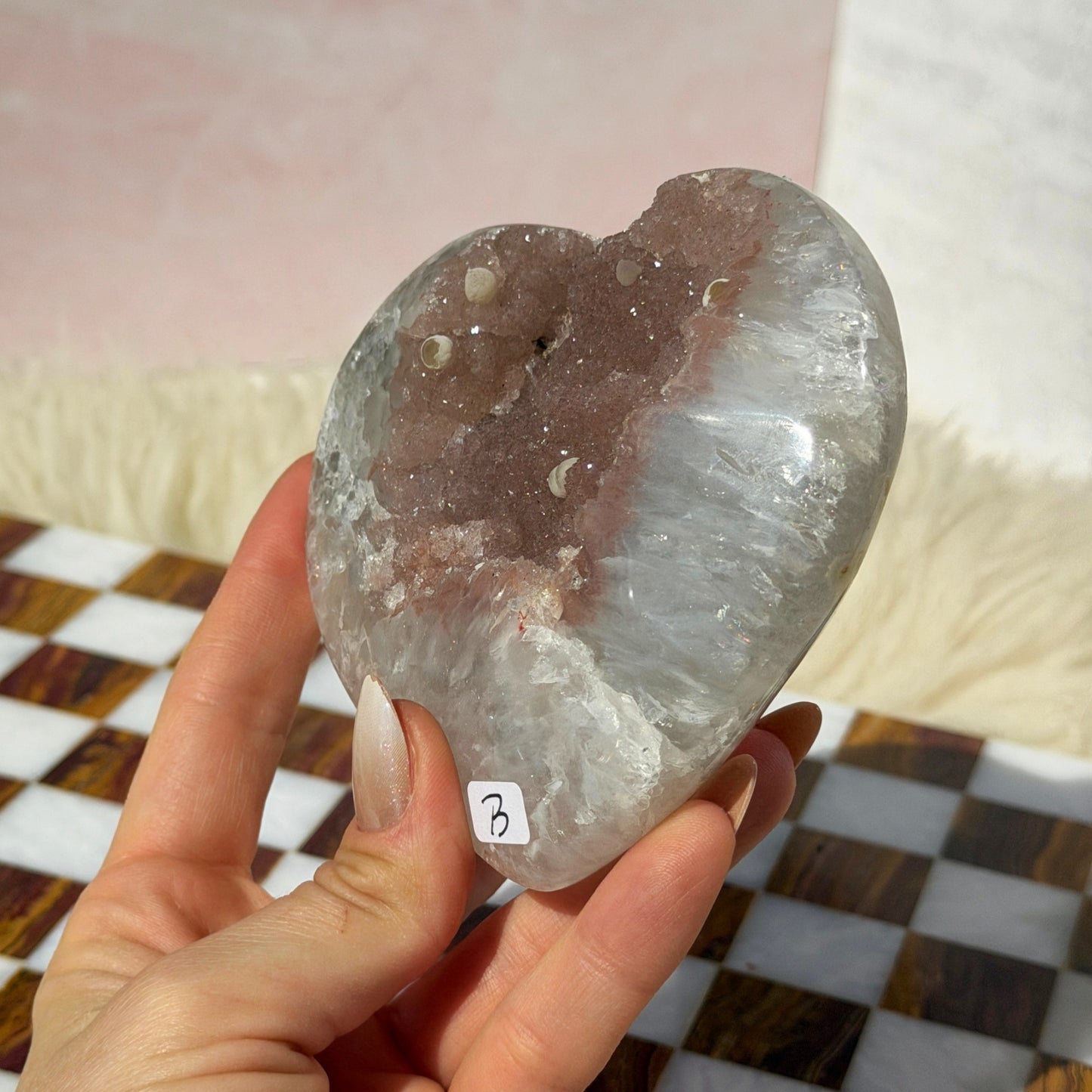 Sugar Druzy Rainbow Amethyst Heart 1lb with Acrylic Stand