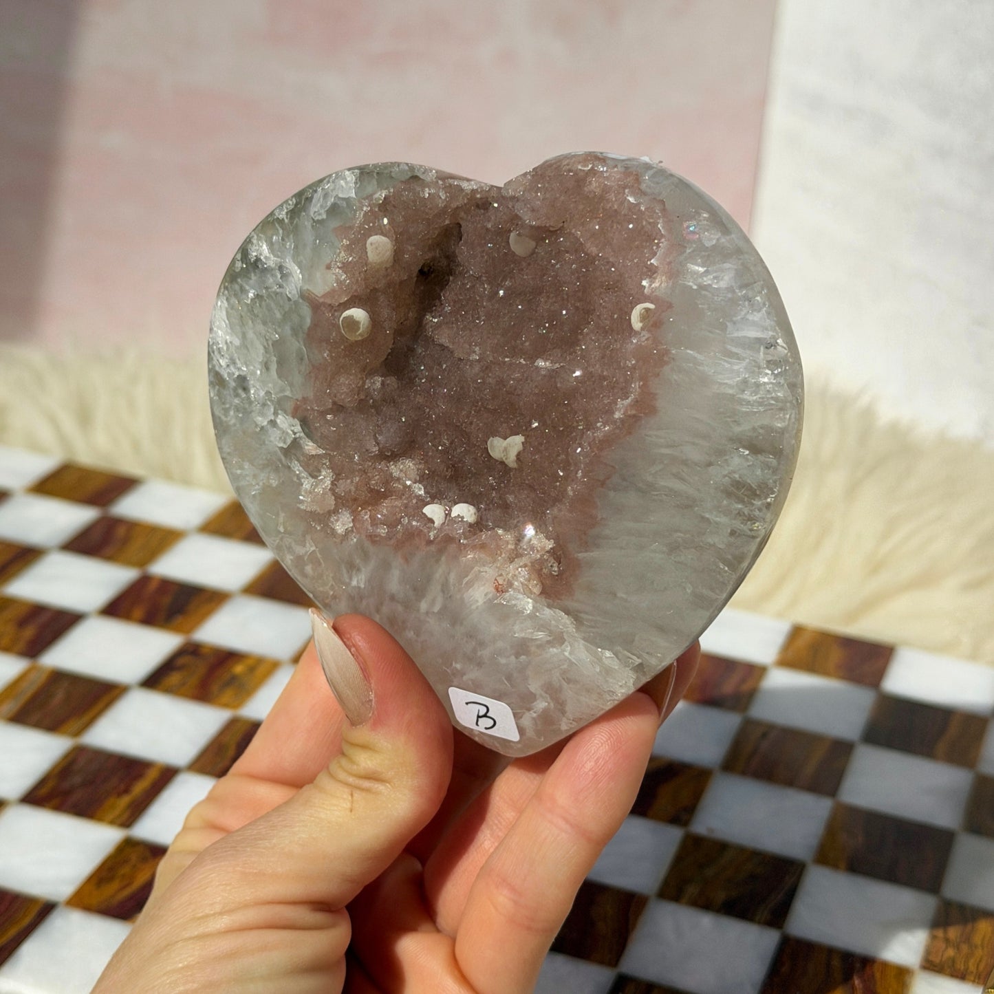 Sugar Druzy Rainbow Amethyst Heart 1lb with Acrylic Stand