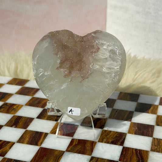 Sugar Druzy Rainbow Amethyst Heart 1.1lb with Acrylic Stand