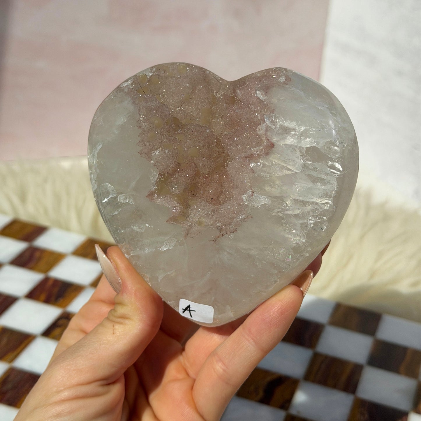 Sugar Druzy Rainbow Amethyst Heart 1.1lb with Acrylic Stand