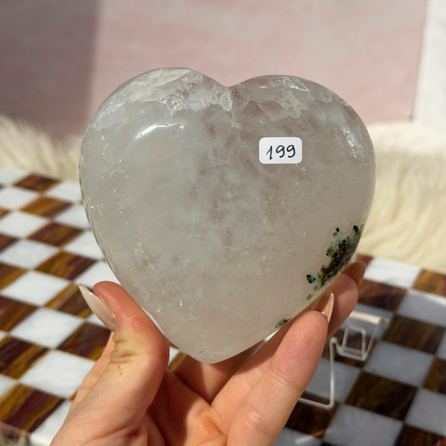 Sugar Druzy Rainbow Amethyst Heart 1.1lb with Acrylic Stand