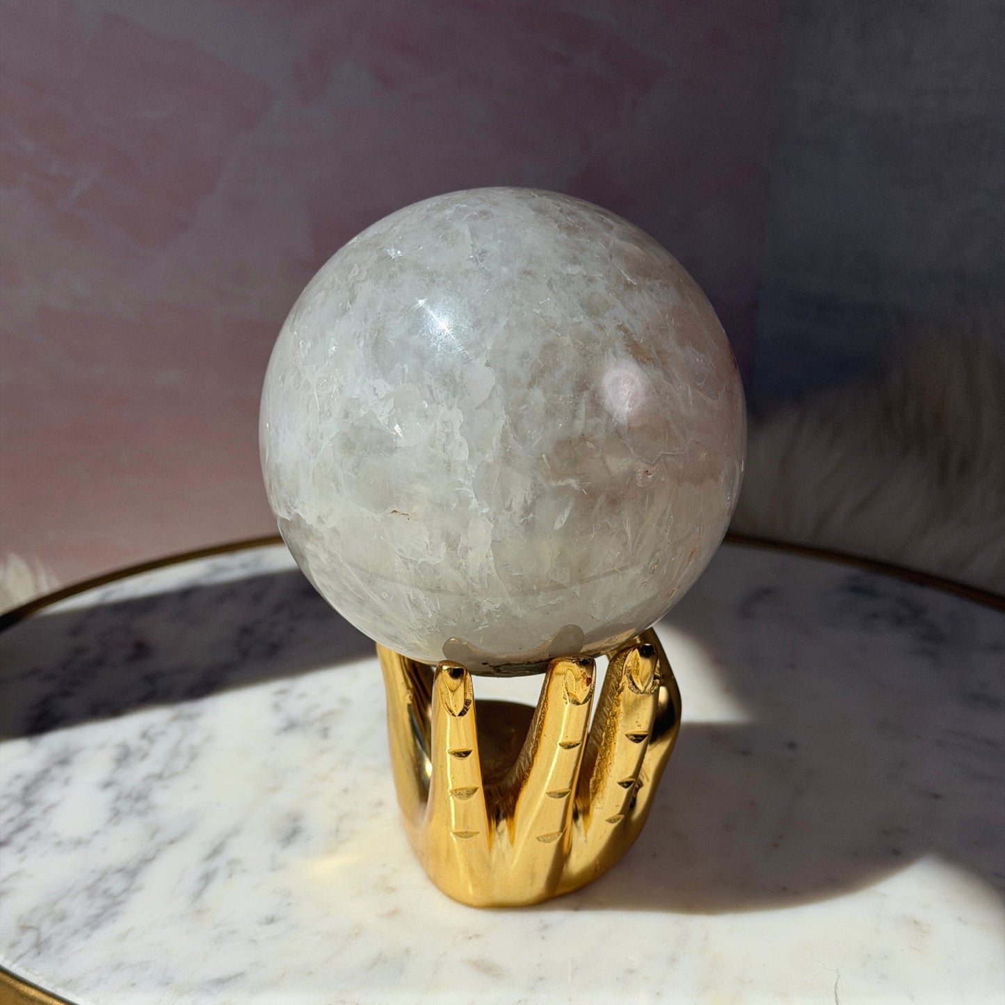 Rainbow Amethyst Sphere with Sugar Druzy on Gold Stand (2.8 lbs)