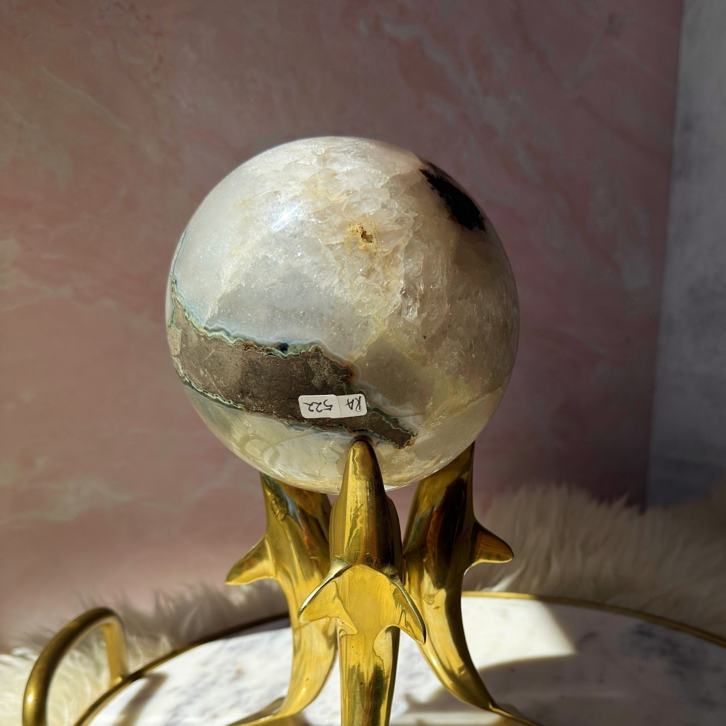 Rainbow Amethyst Sphere with Sugar Druzy on Gold Stand (4.9 lbs)