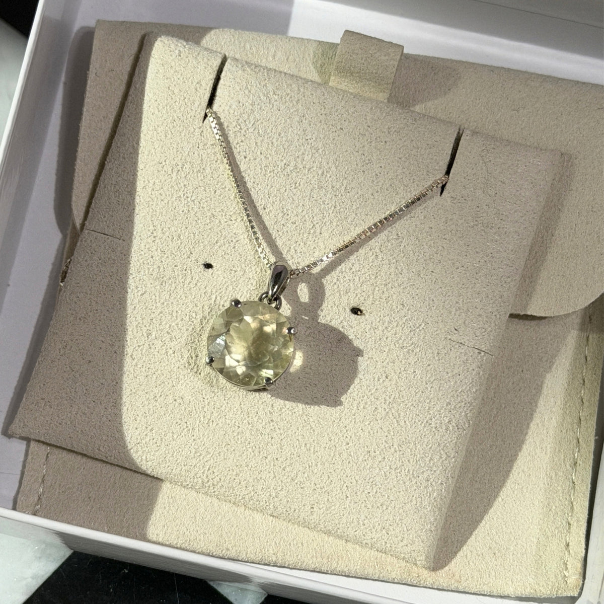 Faceted Libyan Desert Glass Round Cut Pendant Necklace in Sterling Silver