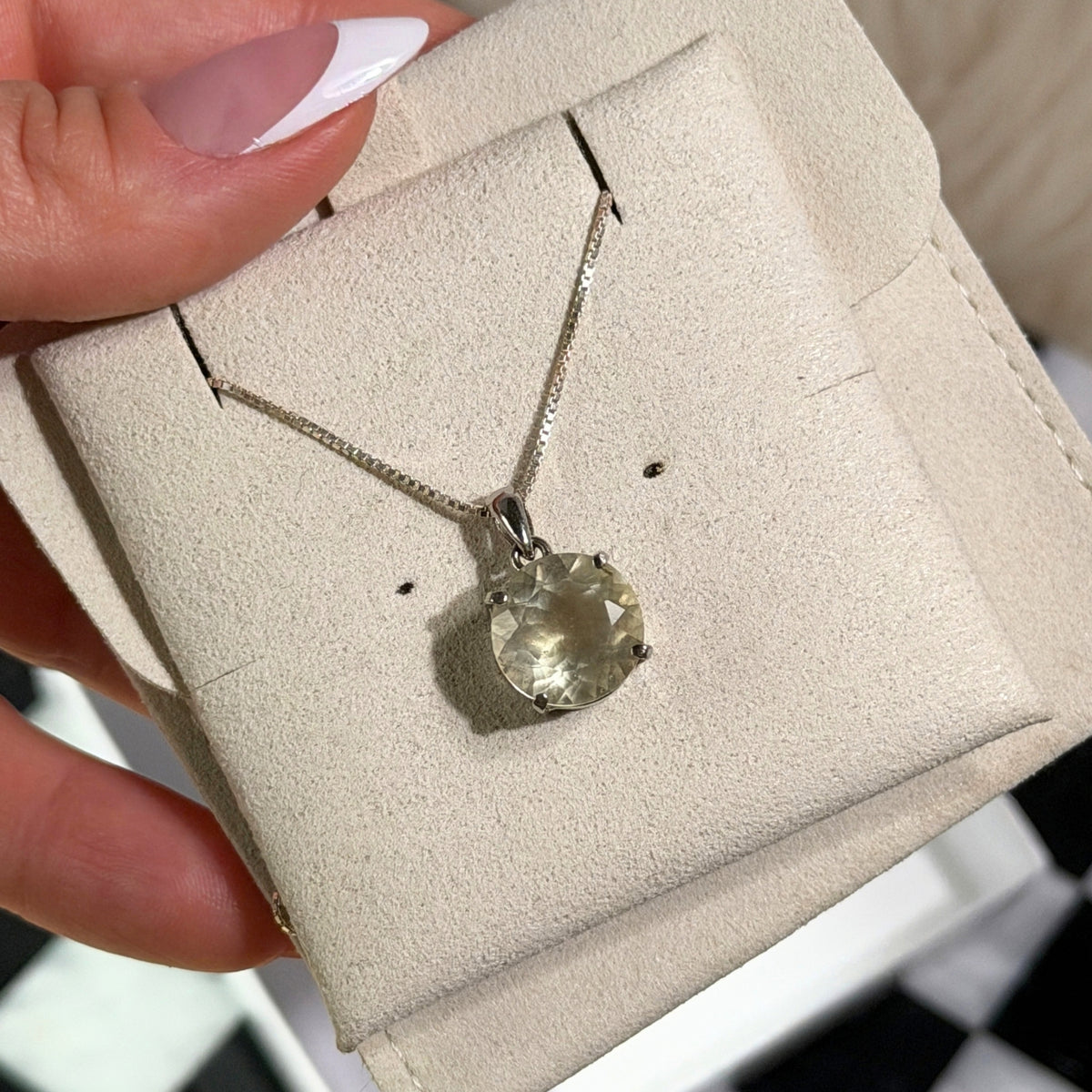 Faceted Libyan Desert Glass Round Cut Pendant Necklace in Sterling Silver