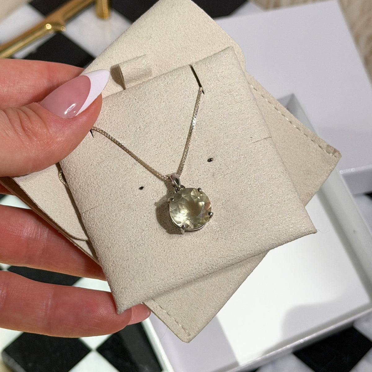Faceted Libyan Desert Glass Round Cut Pendant Necklace in Sterling Silver