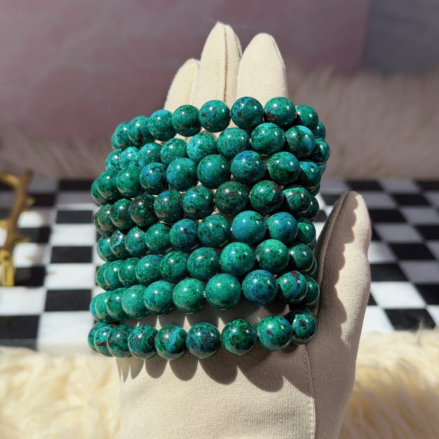 Red Vein Chrysocolla Beaded Bracelet (Bead size: 10mm)