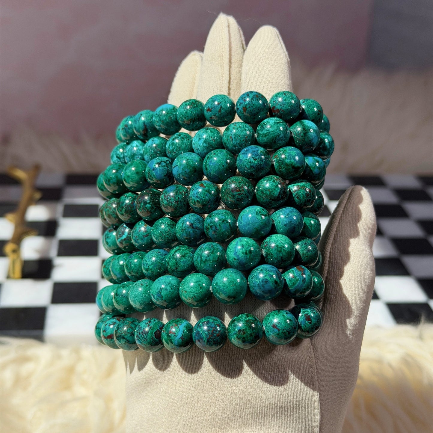 Red Vein Chrysocolla Beaded Bracelet (Bead size: 10mm)