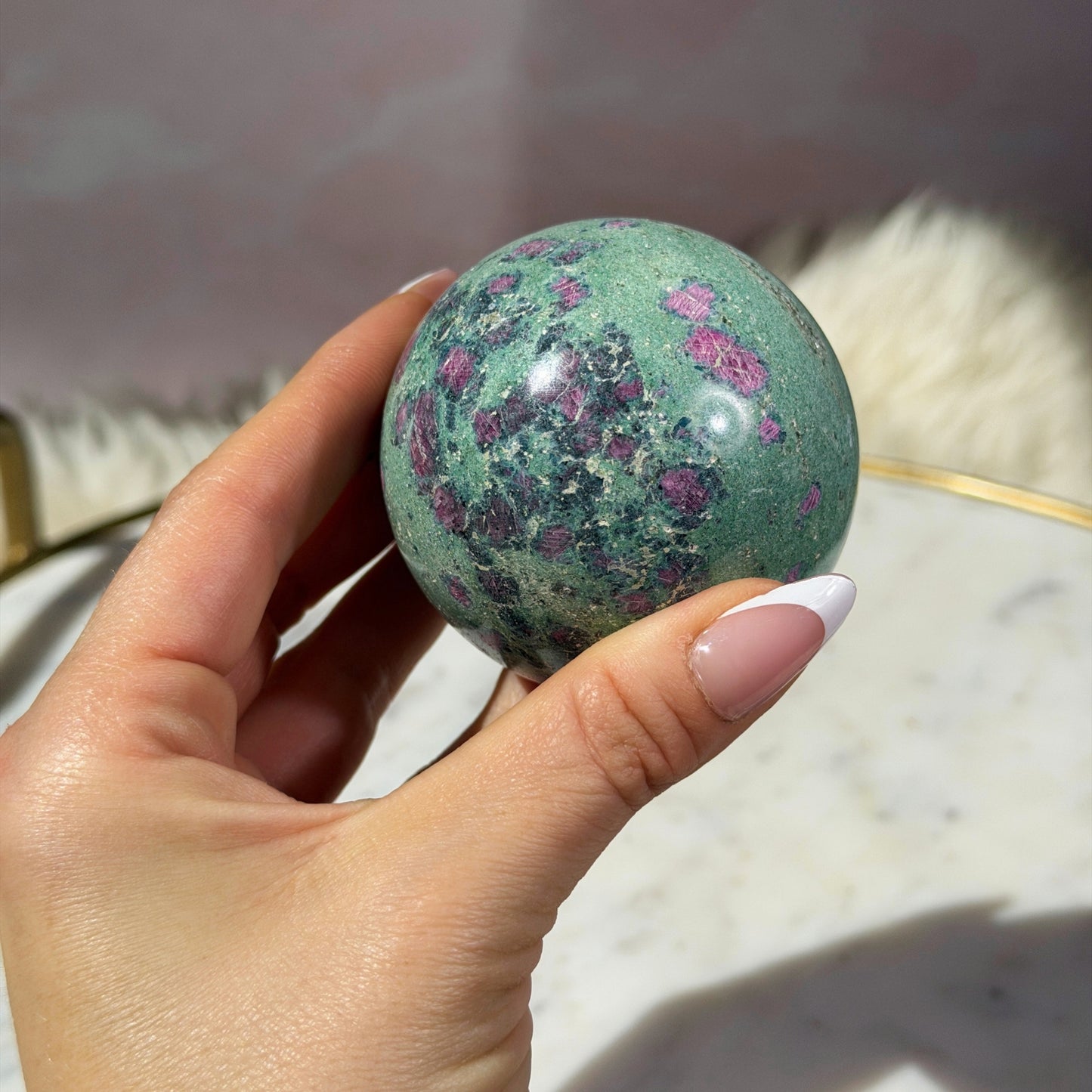 Ruby and Fuchsite Sphere (0.84 lbs)