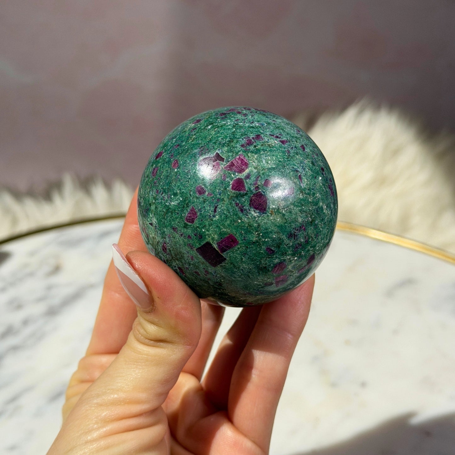 Ruby and Fuchsite Sphere (0.68 lbs)