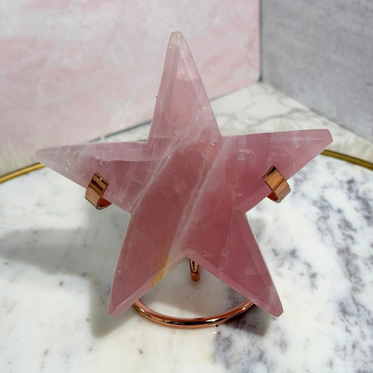 Rose Quartz Star 1.21 lb on Gold Stand Pink Crystal Decor