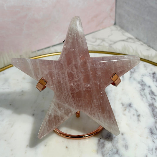 Rose Quartz Star 1.34 lb on Gold Stand Pink Gemstone