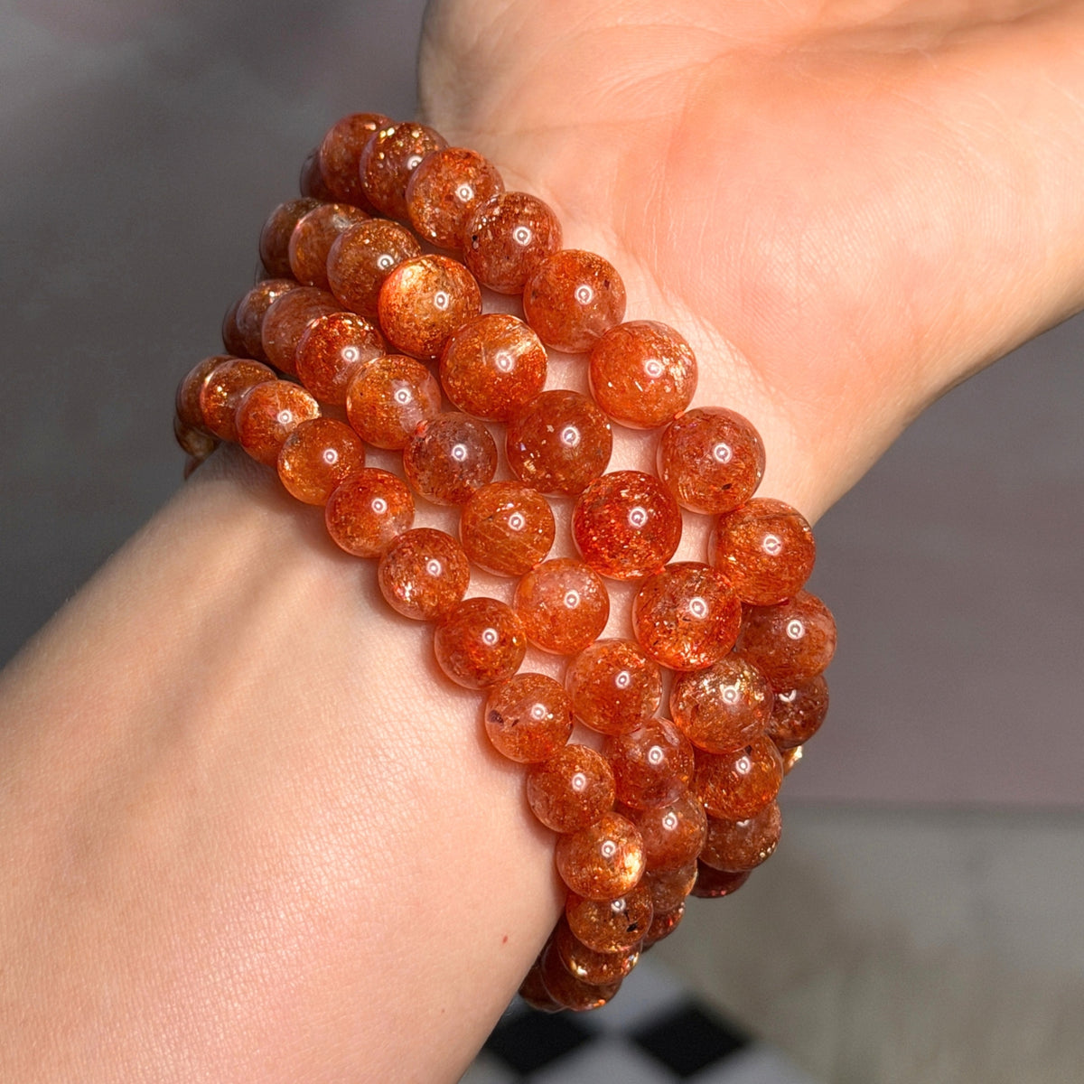 AAA Super Sparkly Arusha Sunstone Beaded Bracelet (Bead size: 7-9mm)