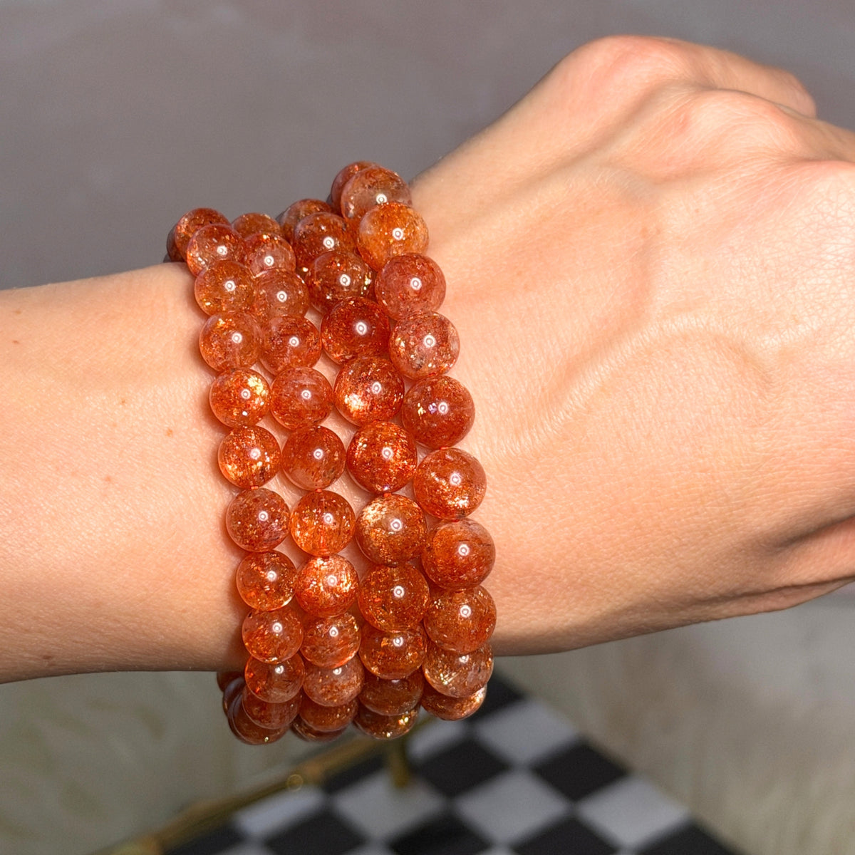 AAA Super Sparkly Arusha Sunstone Beaded Bracelet (Bead size: 7-9mm)