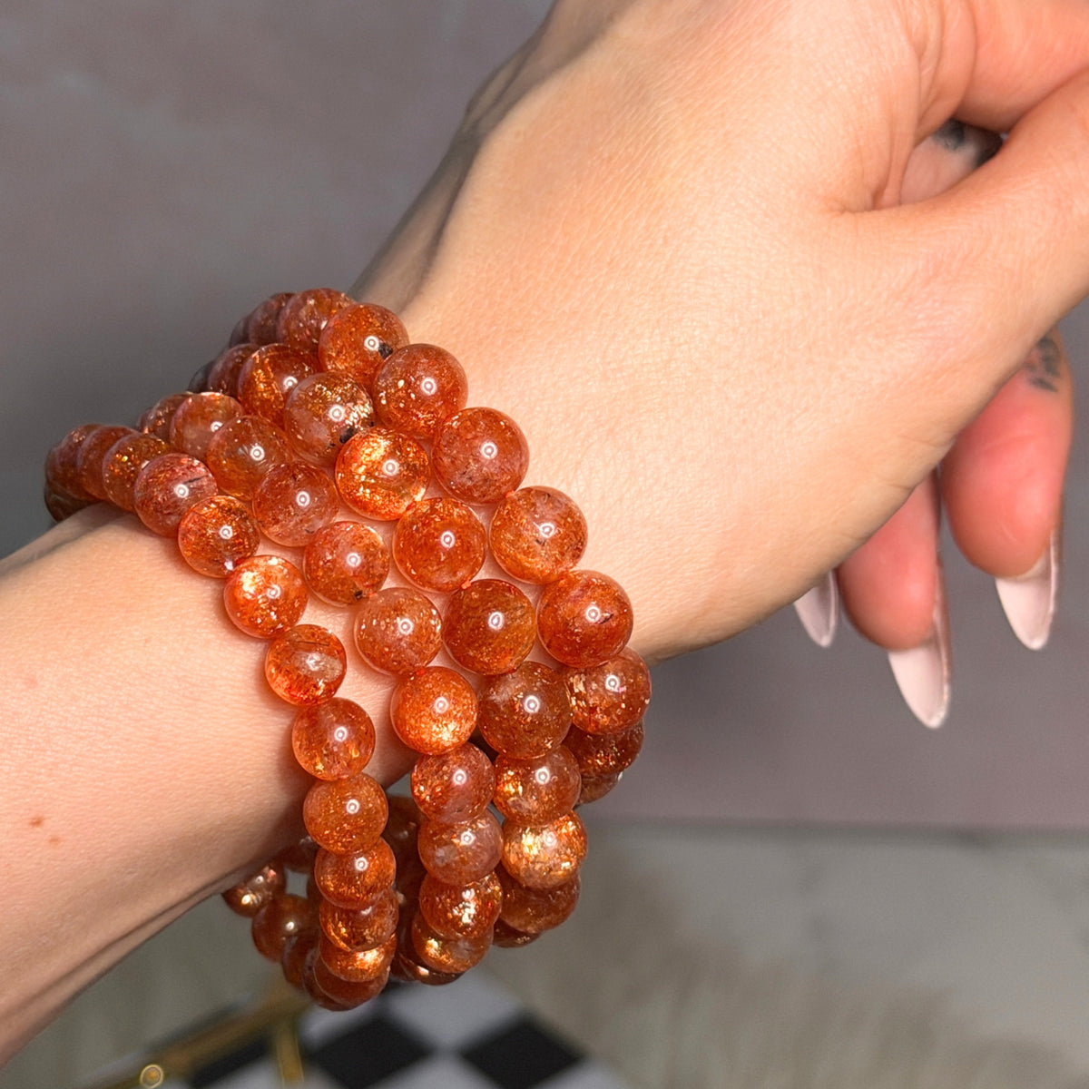 AAA Super Sparkly Arusha Sunstone Beaded Bracelet (Bead size: 7-9mm)