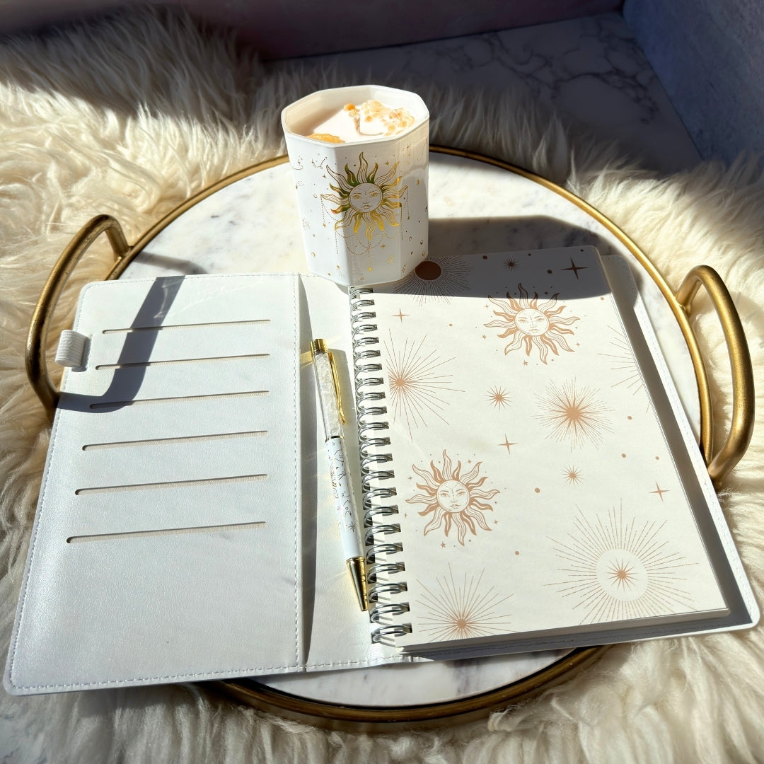Sunlight Journal Set with Citrine Candle and Clear Quartz Pen