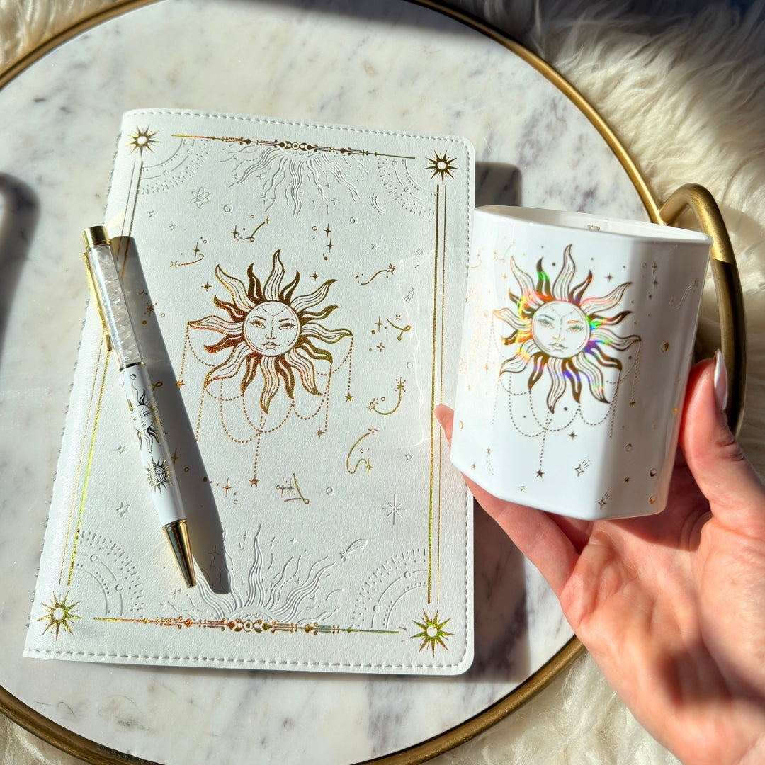 Sunlight Journal Set with Citrine Candle and Clear Quartz Pen