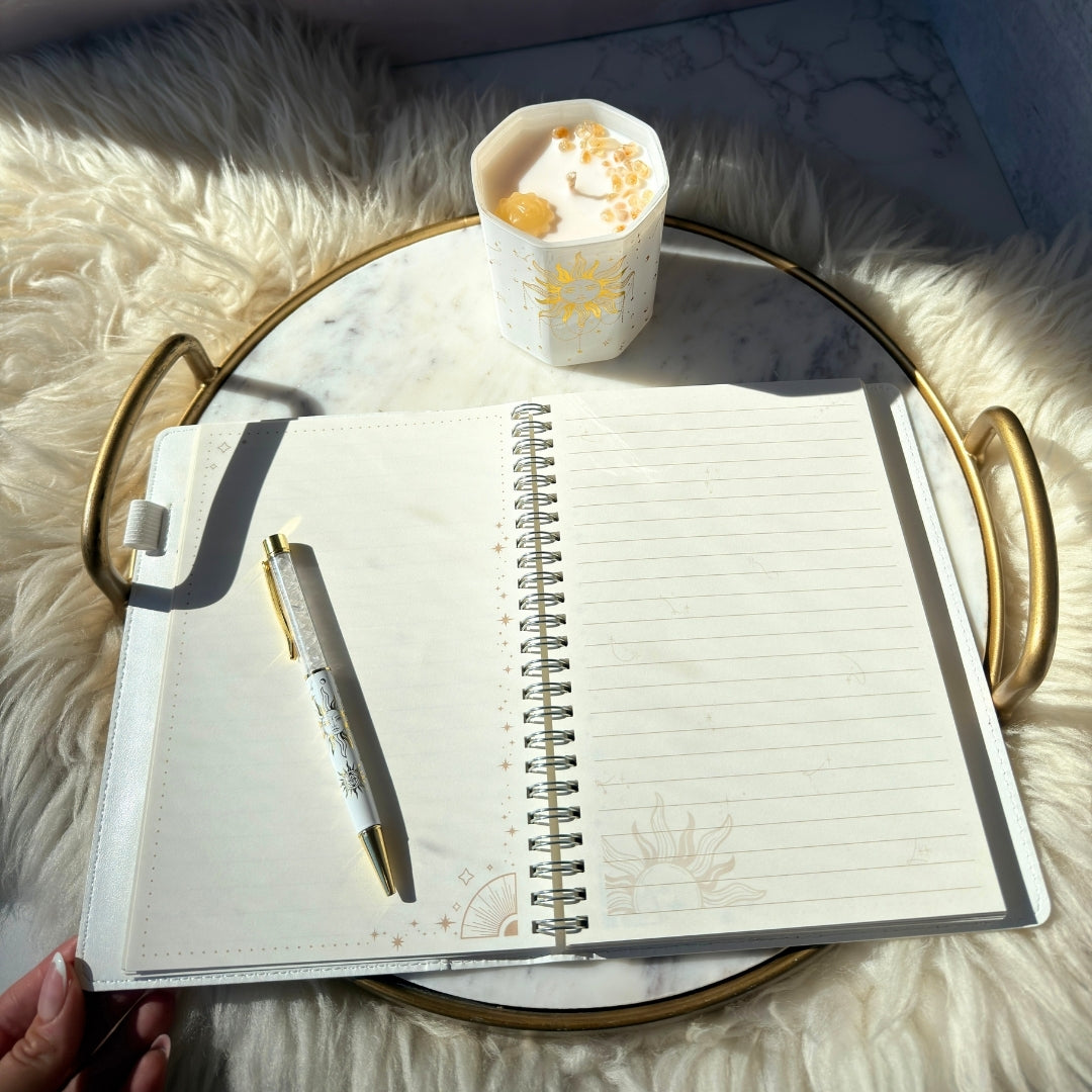 Sunlight Journal Set with Citrine Candle and Clear Quartz Pen