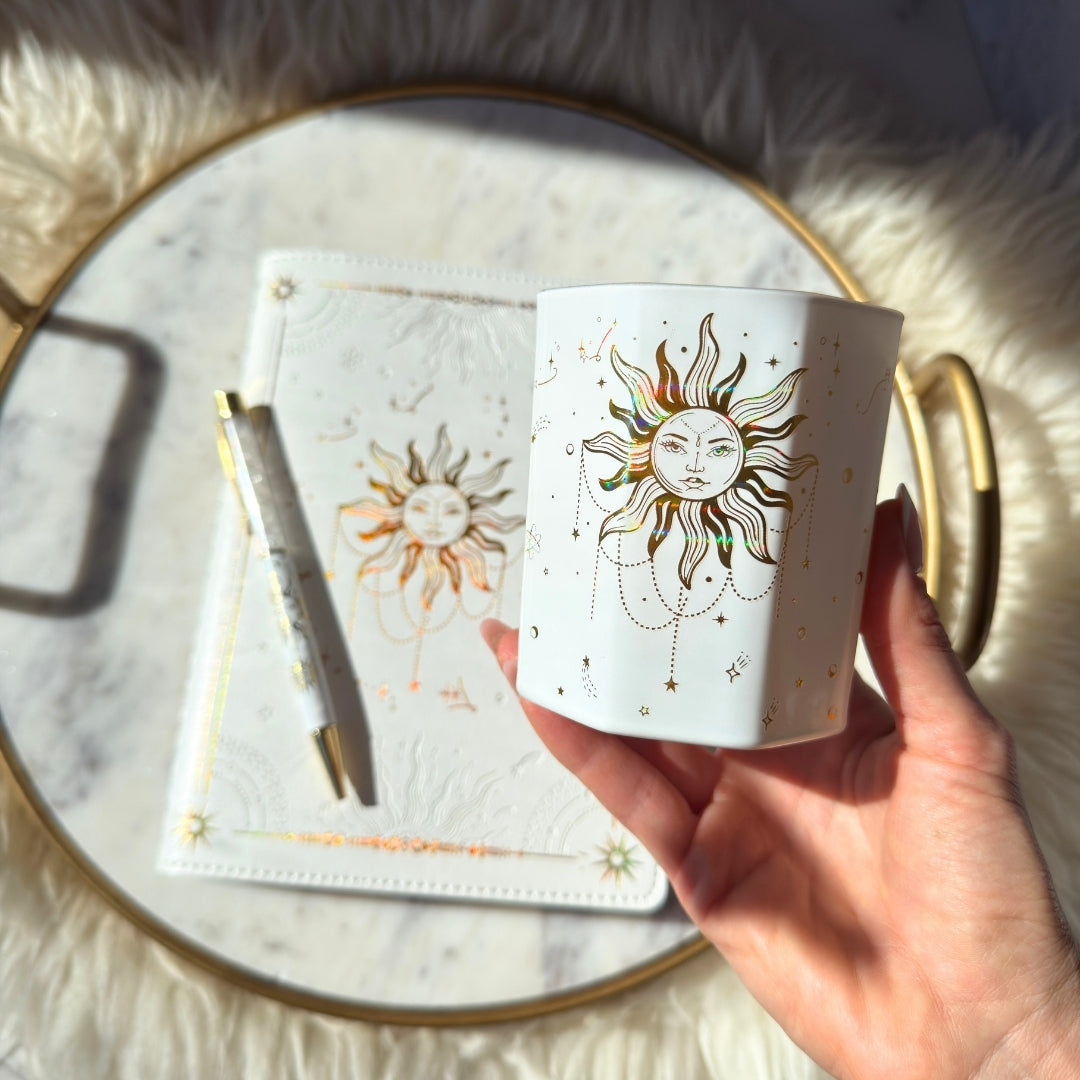 Sunlight Journal Set with Citrine Candle and Clear Quartz Pen