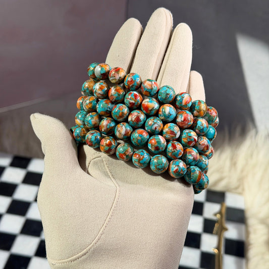 AAA Spiny Oyster with Arizona Blue Turquoise Beaded Bracelet  (Bead size: 10mm)