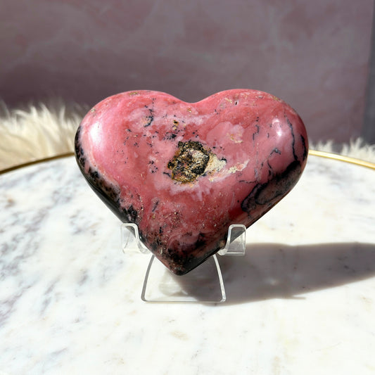 Strawberry Pink Opal Heart with Acrylic Stand 0.9 lb | Peru