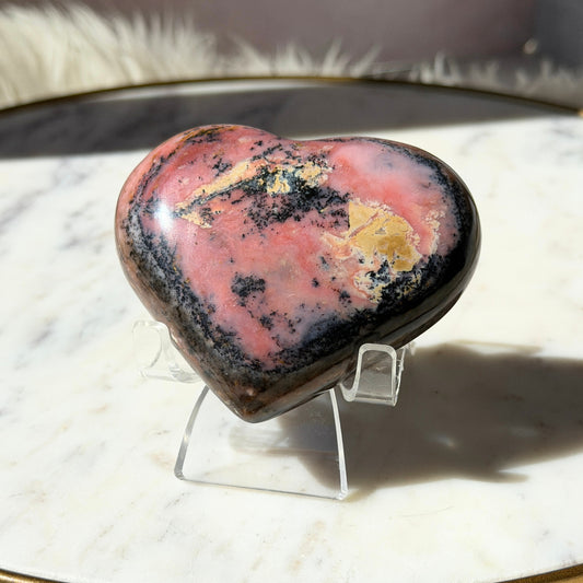 Strawberry Pink Opal Heart with Acrylic Stand 0.6 lb | Peru