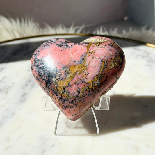 Strawberry Pink Opal Heart with Acrylic Stand 0.6 lb | Peru