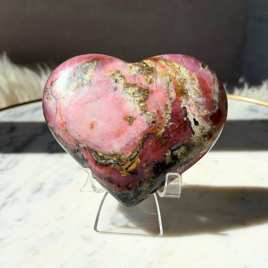 Strawberry Pink Opal Heart with Acrylic Stand 0.9 lb | Peru