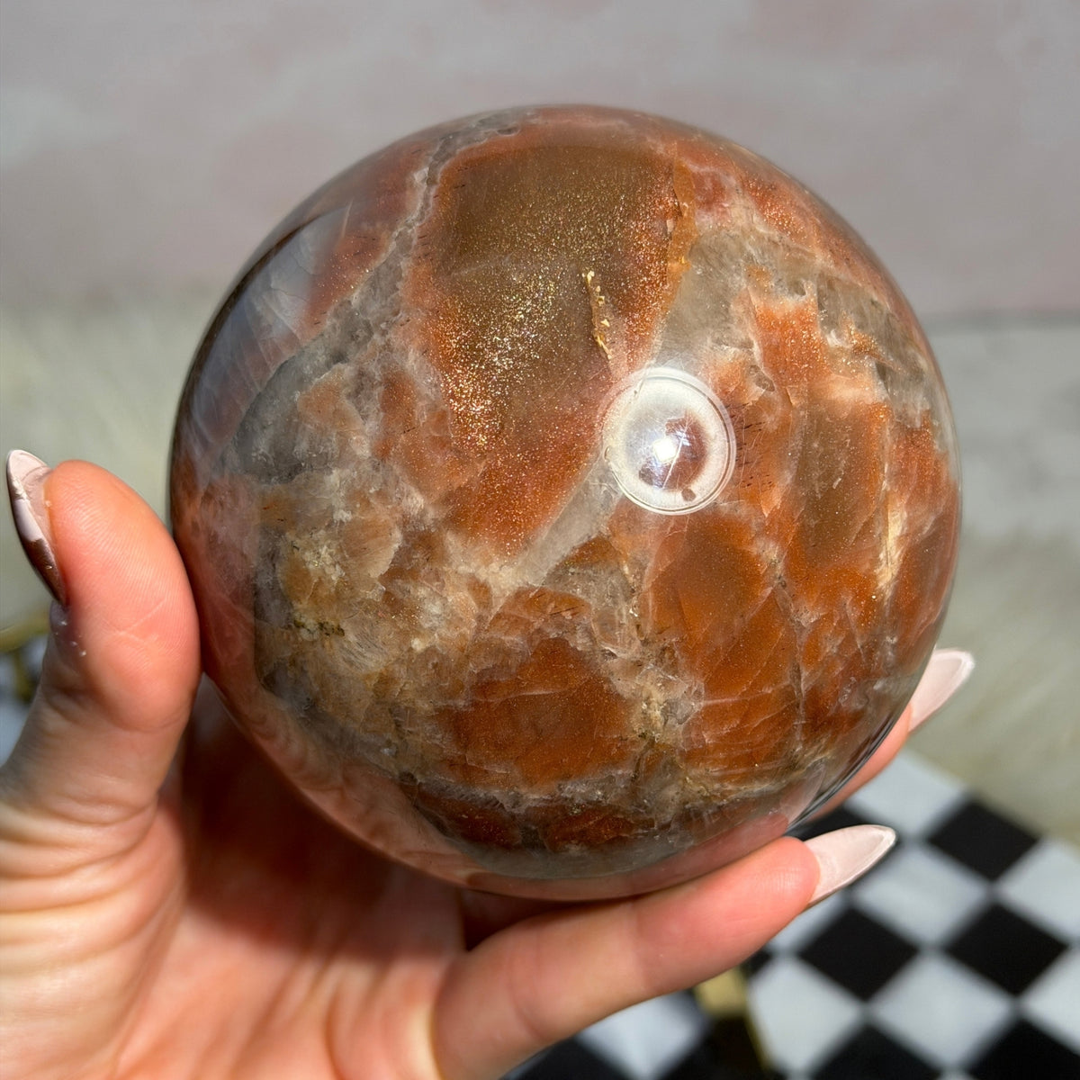 AAA Arusha Sunstone Sphere 2.7lb on Gold Stand Tanzania Crystal Decor