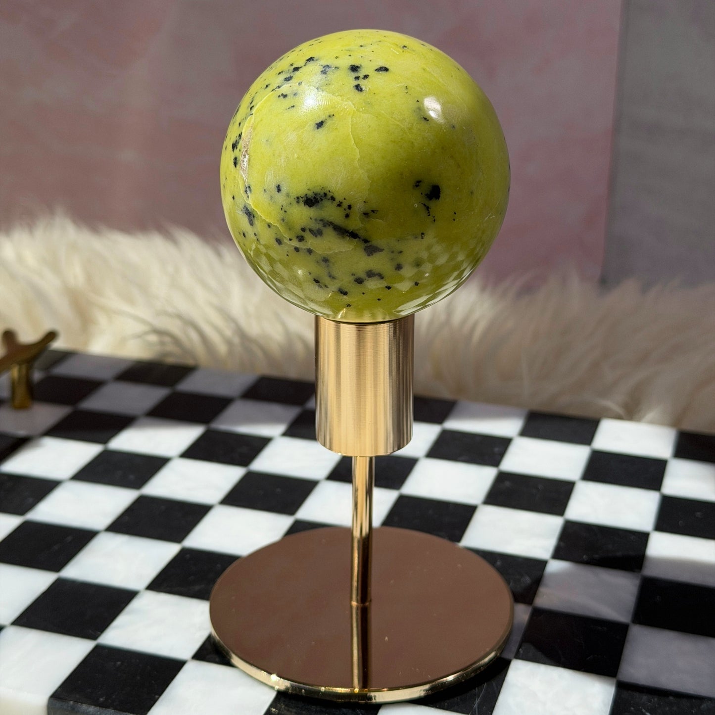 Serpentine Sphere 1lb with Gold Stand | Natural Madagascar Crystal