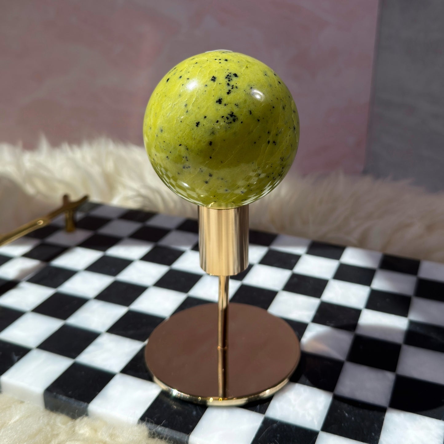 Serpentine Sphere 1lb with Gold Stand | Natural Madagascar Crystal