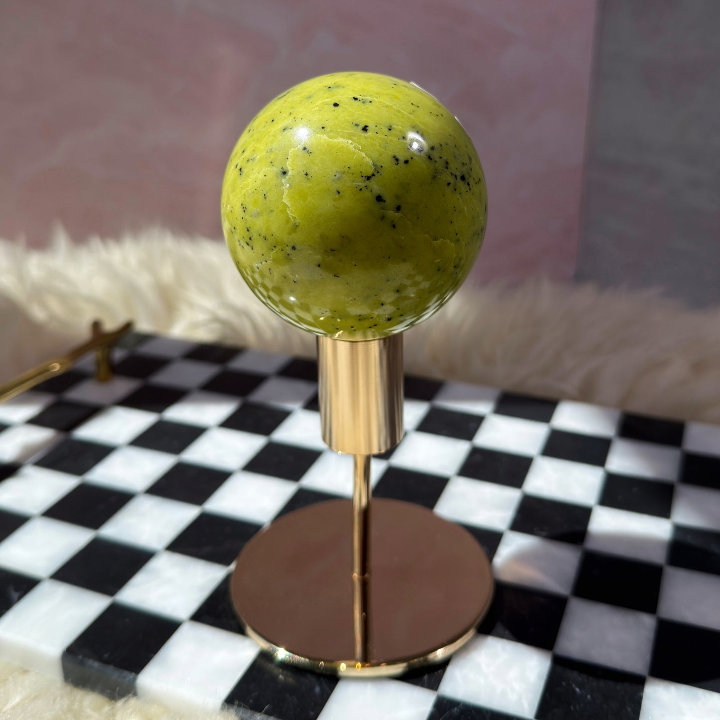 Serpentine Sphere 1lb with Gold Stand | Natural Madagascar Crystal