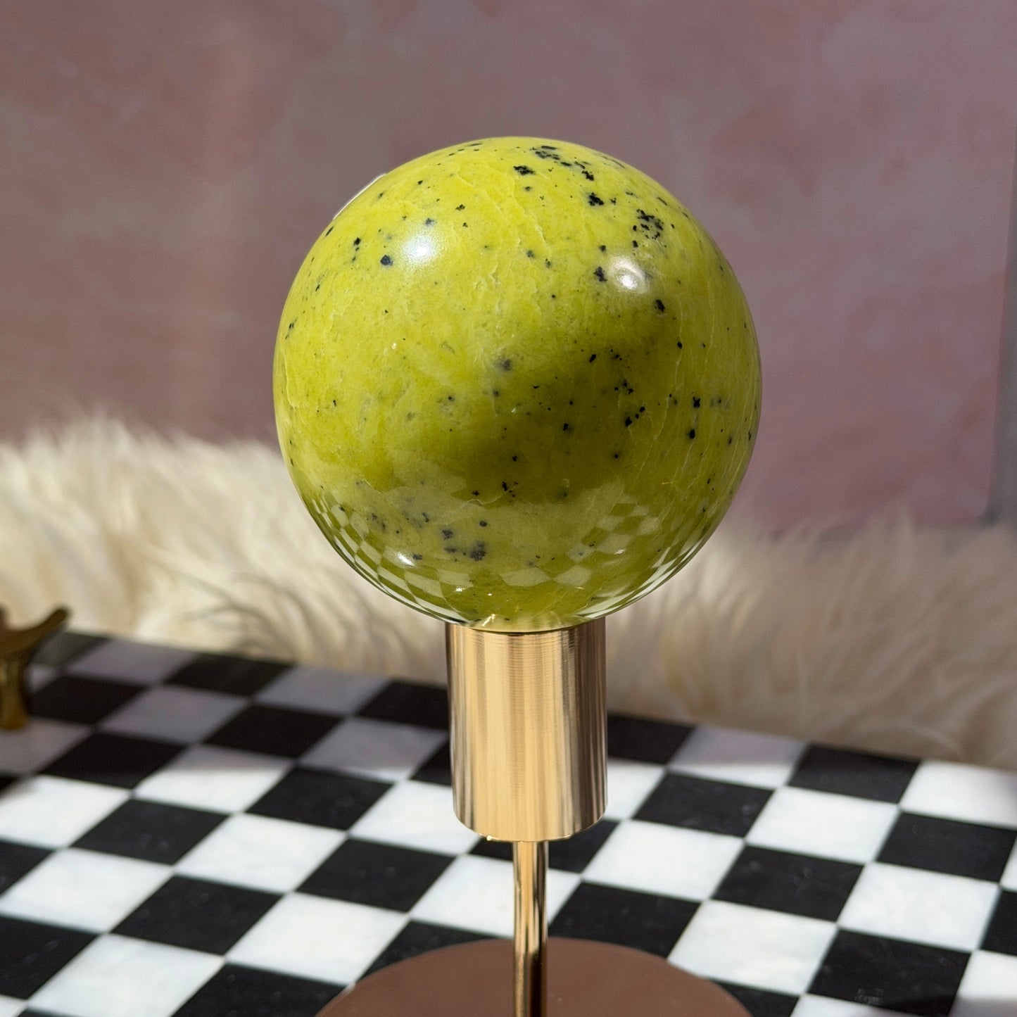 Serpentine Sphere 1lb with Gold Stand | Natural Madagascar Crystal