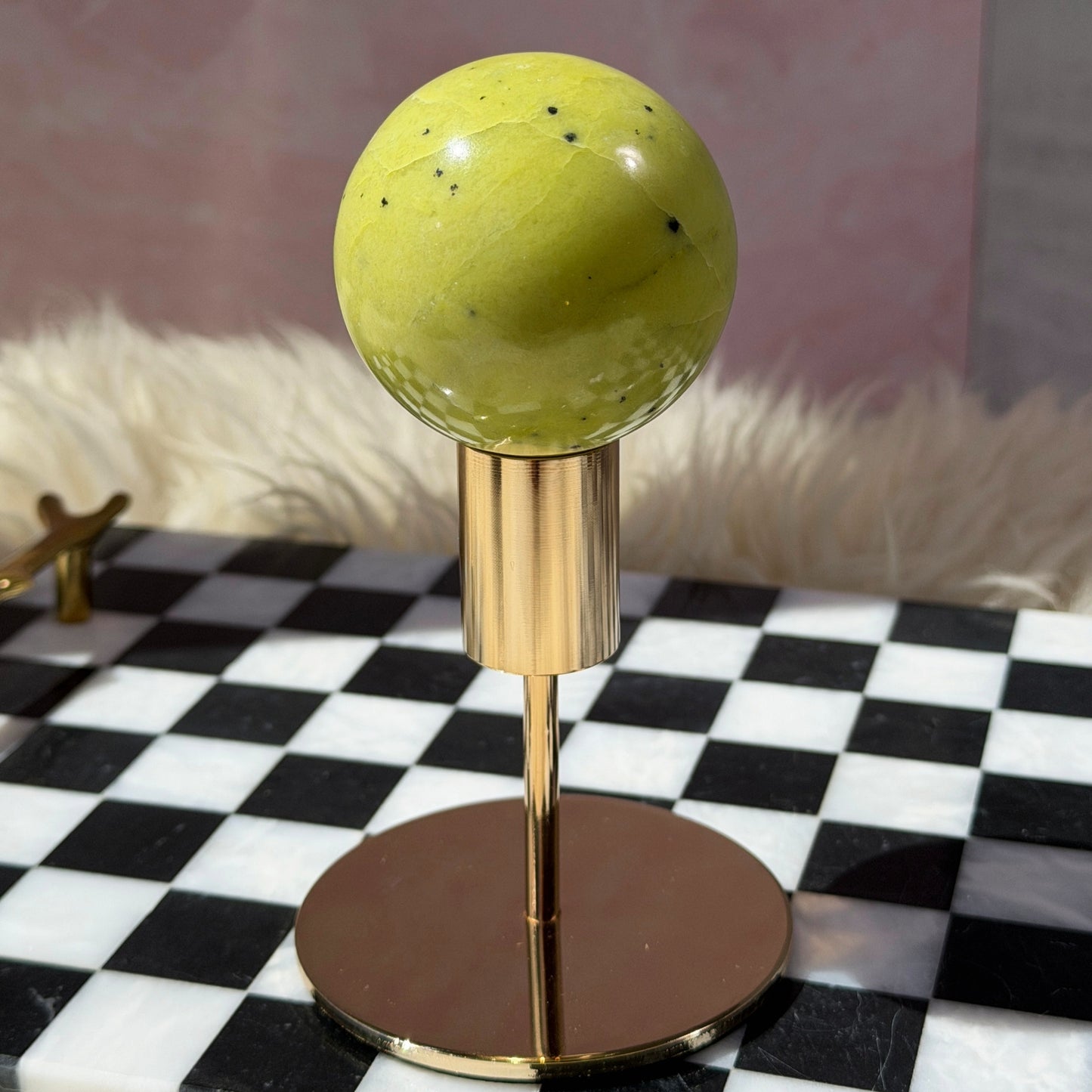 Serpentine Sphere 0.6lb with Gold Stand | Natural Madagascar Crystal