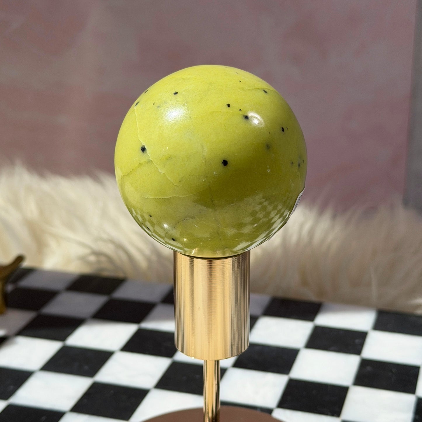Serpentine Sphere 0.6lb with Gold Stand | Natural Madagascar Crystal