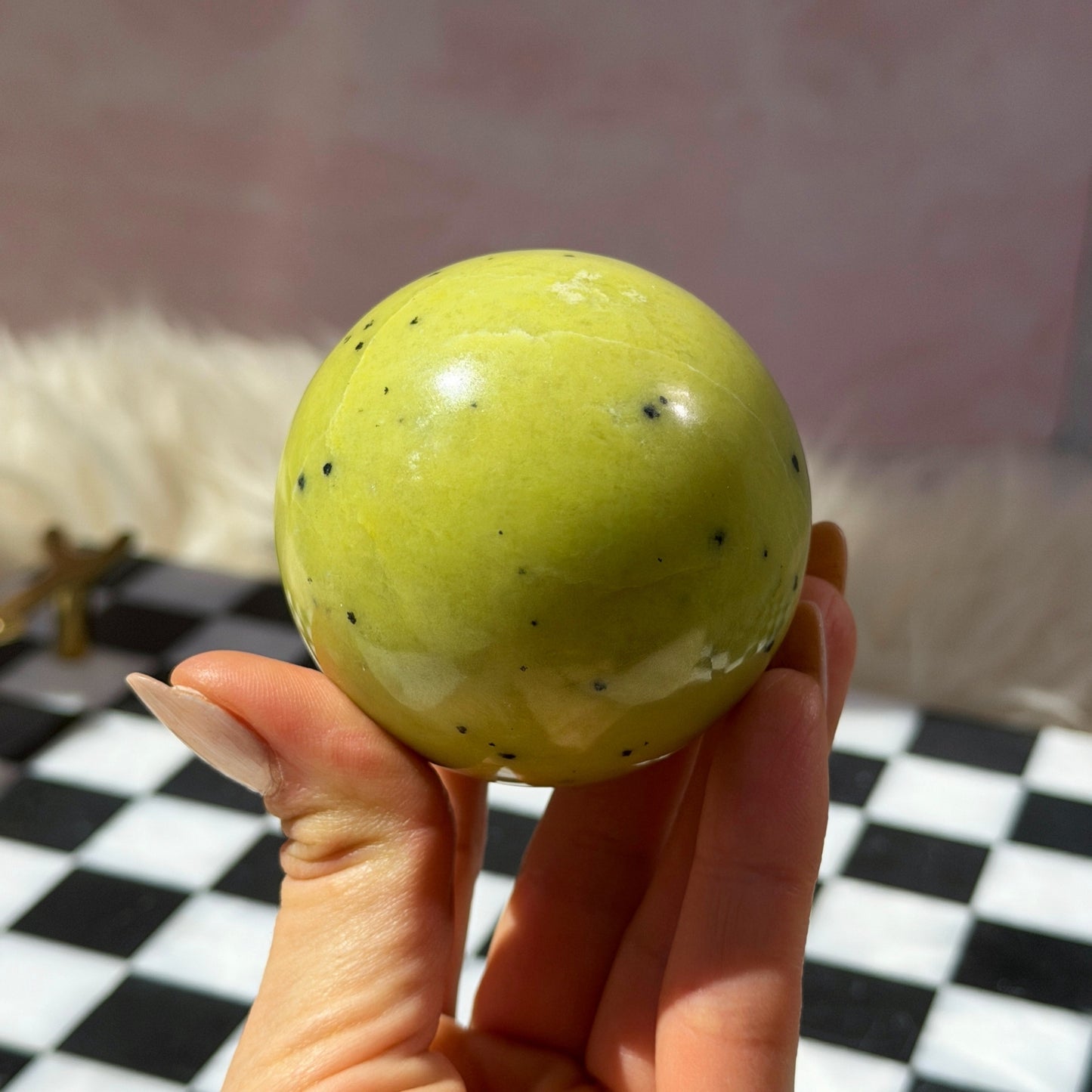 Serpentine Sphere 0.6lb with Gold Stand | Natural Madagascar Crystal
