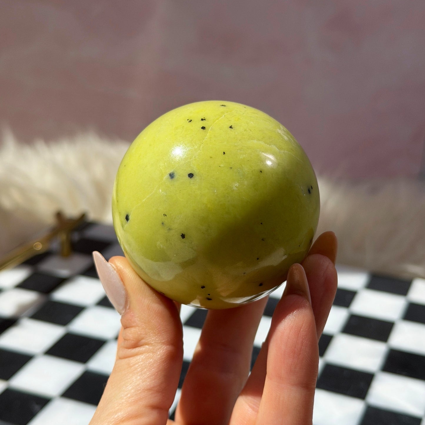 Serpentine Sphere 0.6lb with Gold Stand | Natural Madagascar Crystal